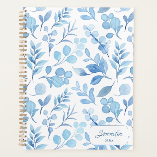 Elegant Blauw en Wit Loof Planner (Voorkant)