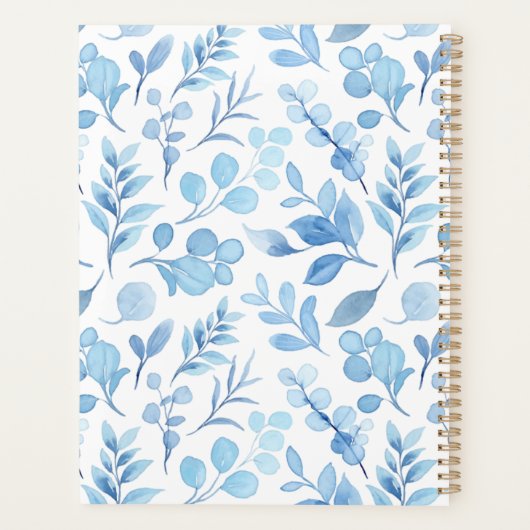 Elegant Blauw en Wit Loof Planner (Achterkant)