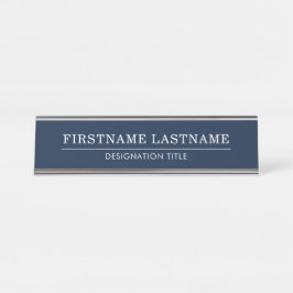Elegant blauw en wit met naam titel simpele lijn bureau naambordje