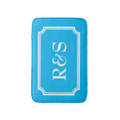 Elegant blauw en wit monogram badmat tapijt (Voorkant Verticaal)