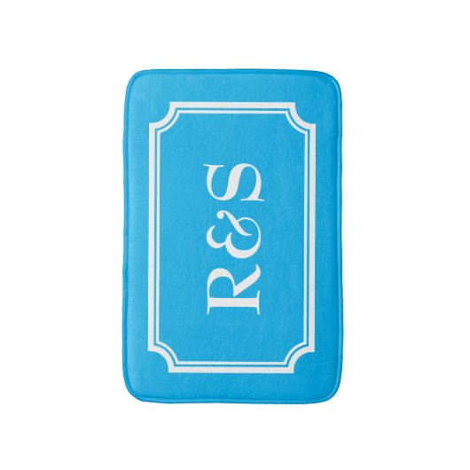Elegant blauw en wit monogram badmat tapijt (Voorkant Verticaal)