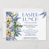 Elegant Blauw en Wit Pasen Lunch Uitnodiging (Voorkant)