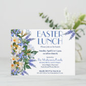 Elegant Blauw en Wit Pasen Lunch Uitnodiging (Staand voorkant)