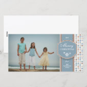 Elegant blauw en wit patroon kerstfotokaart feestdagenkaart (Voorkant / Achterkant)