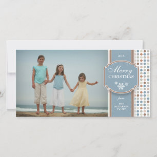 Elegant blauw en wit patroon kerstfotokaart feestdagenkaart