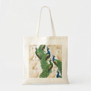 Elegant Blauw en Wit Pauw Patroon Tote Bag