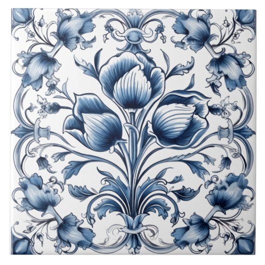 Elegant blauw en wit rustiek Azulejo Tegel ontwerp Tegeltje (Voorkant)