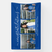 Elegant Blauw en Wit Script Afstuderen Foto Spandoek (Verticaal)