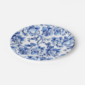 Elegant Blauw en Wit Tegel Bloemen Papieren Bordje (Gekanteld)