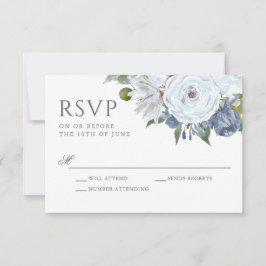 Elegant Blauw en Wit Waterverf Bloemen RSVP