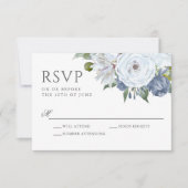 Elegant Blauw en Wit Waterverf Bloemen RSVP (Voorkant)
