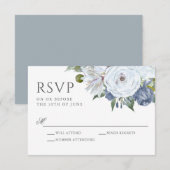 Elegant Blauw en Wit Waterverf Bloemen RSVP (Voorkant / Achterkant)