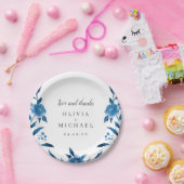 Elegant blauw en wit waterverf bloemenbruiloft papieren bordje (Feest)