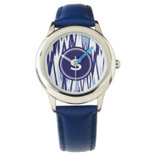 Elegant blauw en wit waterverf ikat patroon horloge