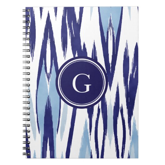 Elegant blauw en wit waterverf ikat patroon notitieboek (Voorkant)