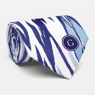 Elegant blauw en wit waterverf ikat patroon stropdas