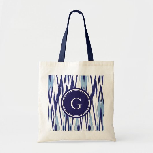 Elegant blauw en wit waterverf ikat patroon tote bag (Voorkant)