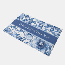 Elegant Blauw en Witte Bloemen Bloempatroon