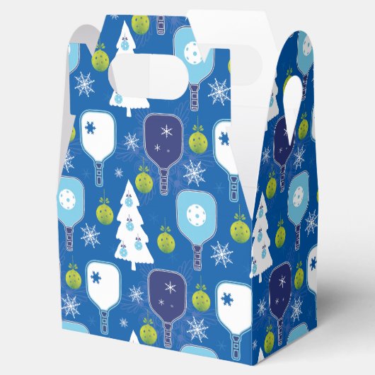 Elegant blauw en witte kerstpickleball bedankdoosjes (Geopend)
