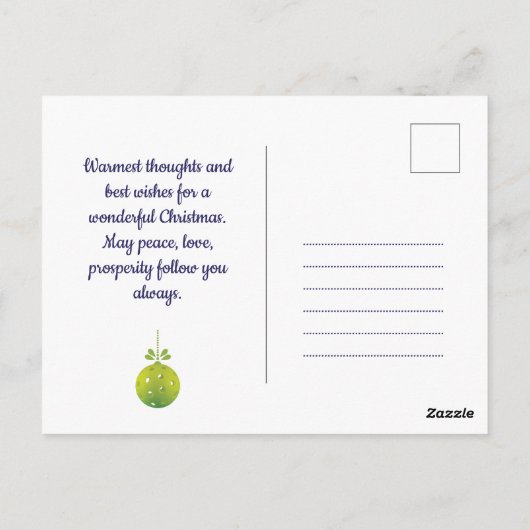 Elegant blauw en witte kerstpickleball briefkaart (Achterkant)