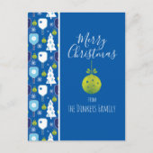 Elegant blauw en witte kerstpickleball briefkaart (Voorkant)