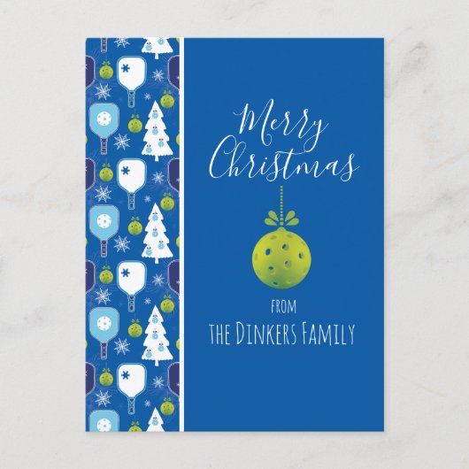 Elegant blauw en witte kerstpickleball briefkaart (Voorkant)