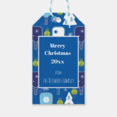 Elegant blauw en witte kerstpickleball cadeaulabel (Voorkant)