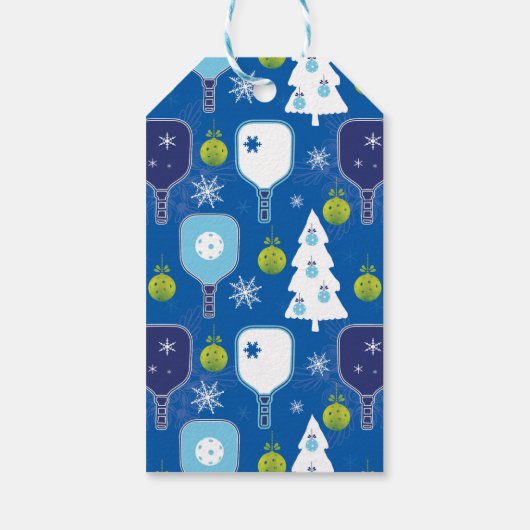 Elegant blauw en witte kerstpickleball cadeaulabel (Achterkant)