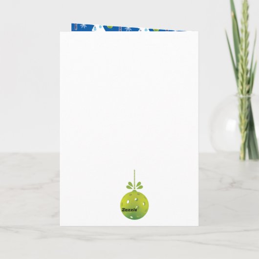Elegant blauw en witte kerstpickleball kaart (Achterkant)