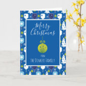 Elegant blauw en witte kerstpickleball kaart (Gele Bloem)