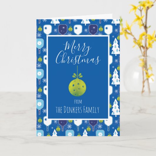 Elegant blauw en witte kerstpickleball kaart (Gele Bloem)