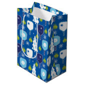 Elegant blauw en witte kerstpickleball medium cadeauzakje (Voorkant Gekanteld)