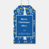 Elegant blauw en witte kersttennis cadeaulabel (Voorkant)