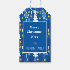 Elegant blauw en witte kersttennis cadeaulabel