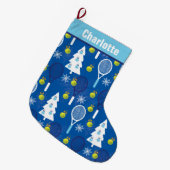 Elegant blauw en witte kersttennis  grote kerstsok (Voorkant (Hangend))