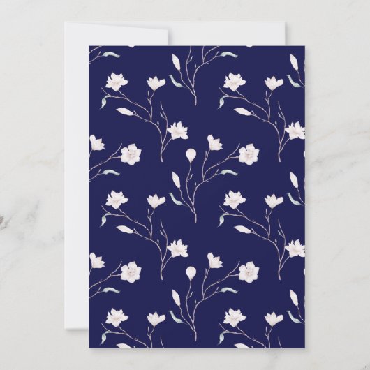 Elegant Blauw en Witte Magnolia Bruiloft Kaart (Achterkant)