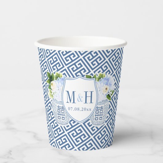 Elegant blauw en witte paren Vrijgezellenfeest Papieren Bekers (Voorkant)