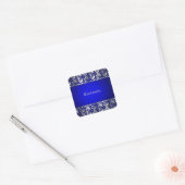 Elegant blauw en zilver gepersonaliseerd vierkante sticker (Envelop)