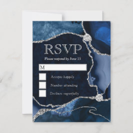 Elegant Blauw en Zilver Glitter Marmer Agaat RSVP Kaartje