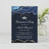 Elegant blauw en zilver marmeren agaat Afstuderen Kaart (Staand voorkant)