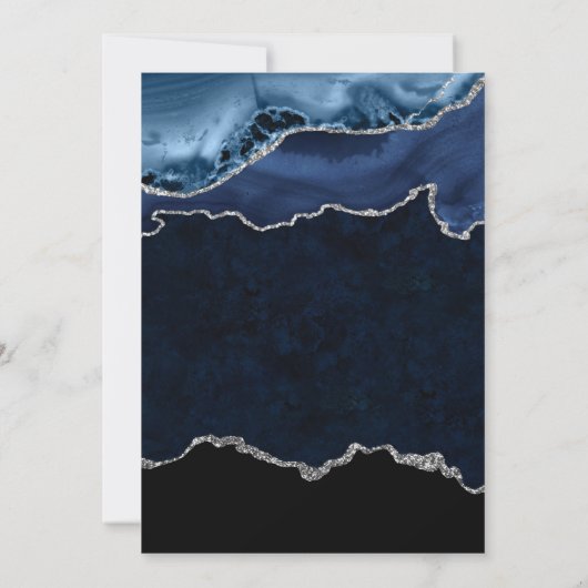 Elegant blauw en zilver marmeren agaat Afstuderen Kaart (Achterkant)