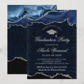 Elegant blauw en zilver marmeren agaat Afstuderen Kaart (Voorkant / Achterkant)