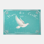 Elegant Blauw en Zilver 'Peace On Earth' Vakantie Deurmat (Voorkant)