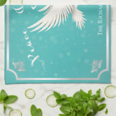 Elegant Blauw en Zilver 'Peace On Earth' Vakantie Theedoek (Gevouwen)