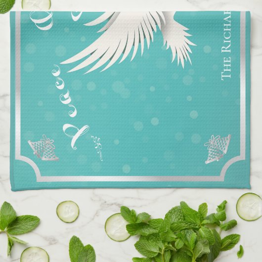 Elegant Blauw en Zilver 'Peace On Earth' Vakantie Theedoek (Gevouwen)