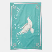 Elegant Blauw en Zilver 'Peace On Earth' Vakantie Theedoek (Verticaal)