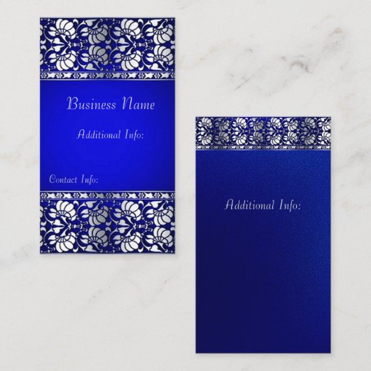 Elegant blauw en zilver verticaal visitekaartje (Voorkant / Achterkant)