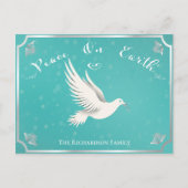 Elegant Blauw en Zilver 'Vrede op Aarde' Kerstmis Briefkaart (Voorkant)