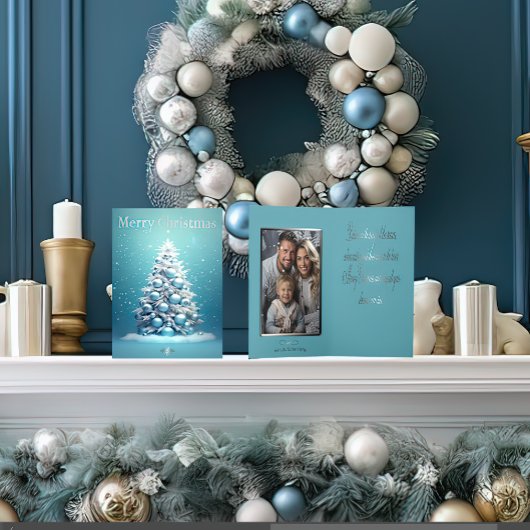 Elegant Blauw en Zilver Winter Wonderland Folie Wenskaart