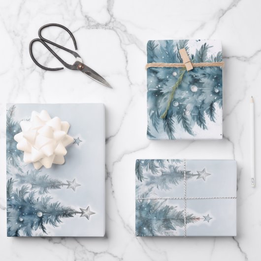 Elegant Blauw en zilver Winter Wonderland Inpakpapier Vel (Voorkant)
